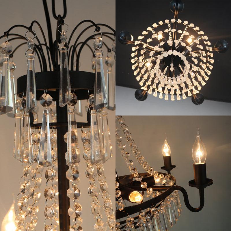 5 Lights Crystal Empire Chandelier Light Black Pendant Lighting - Rebooters