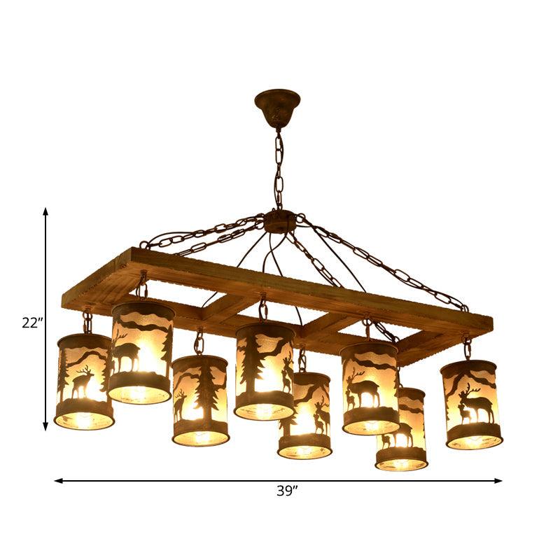 8 Lights Ceiling Light Country Style Linear Wood and Metal Hanging Chandelier in Bronze - Rebooters