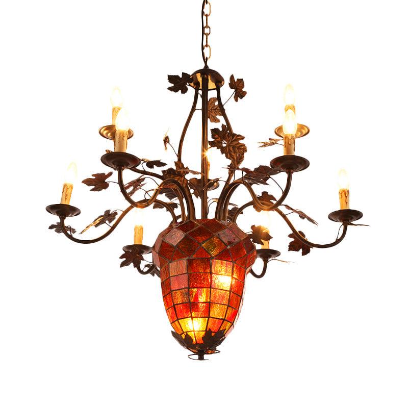12 Lights Candle Chandelier Rustic Brown Metal Pendant Light Fixture - Rebooters
