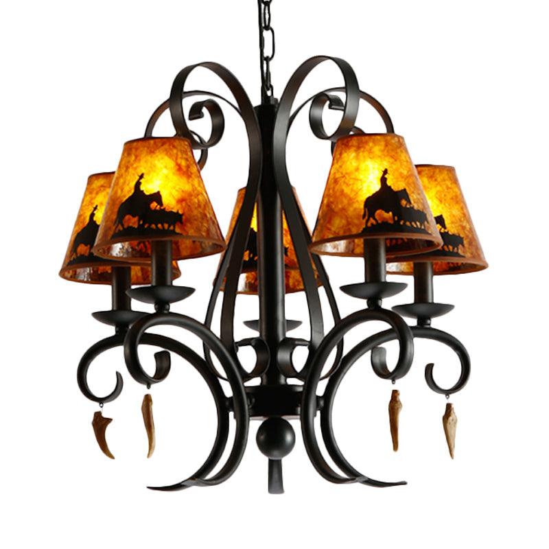 5 Bulbs Dining Room Ceiling Lamp Country Metal Black Chandelier - Rebooters
