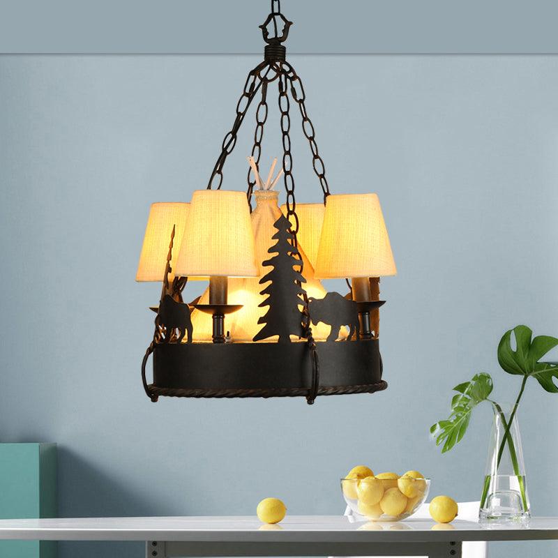 7/8 Lights Metal Hanging Chandelier Country Black Tapered Pendant Light Fixture 17/29 W - Rebooters