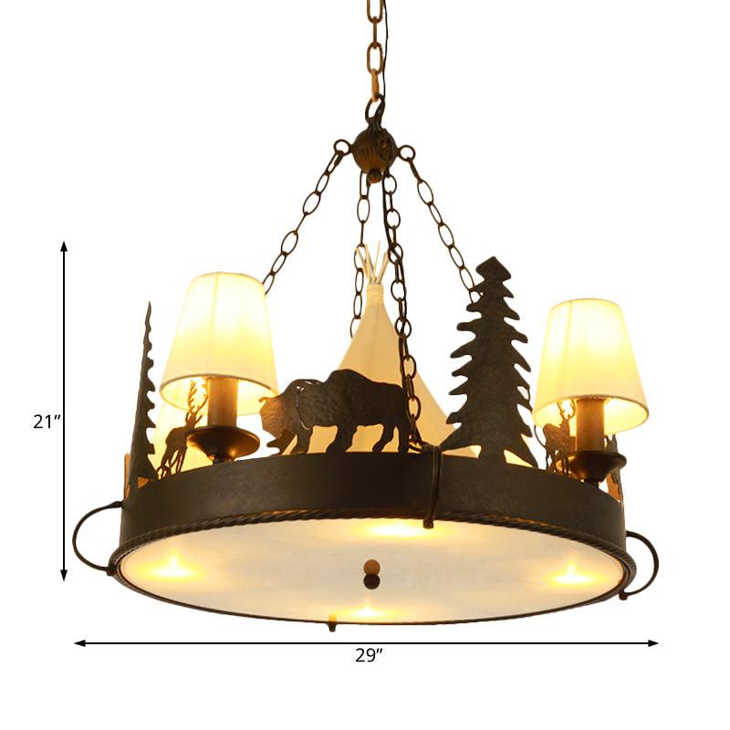 7/8 Lights Metal Hanging Chandelier Country Black Tapered Pendant Light Fixture 17/29 W - Rebooters