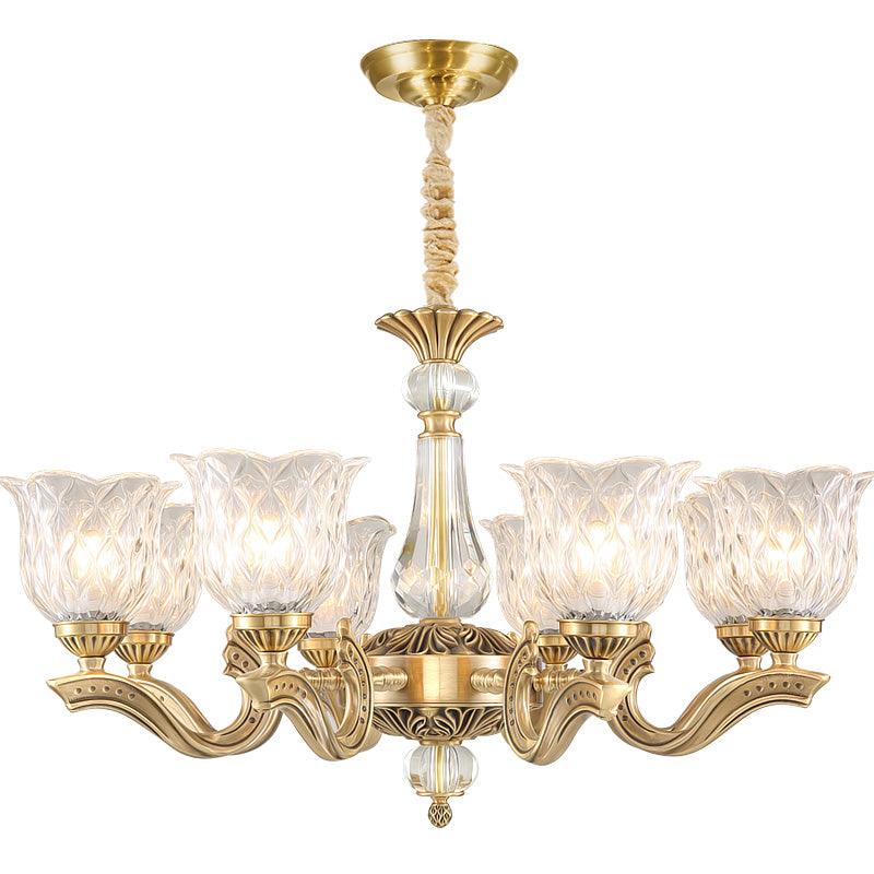 3 Lights Chandelier Lighting Antique Scalloped Clear Crystal Glass Suspension Lamp in Gold - Rebooters