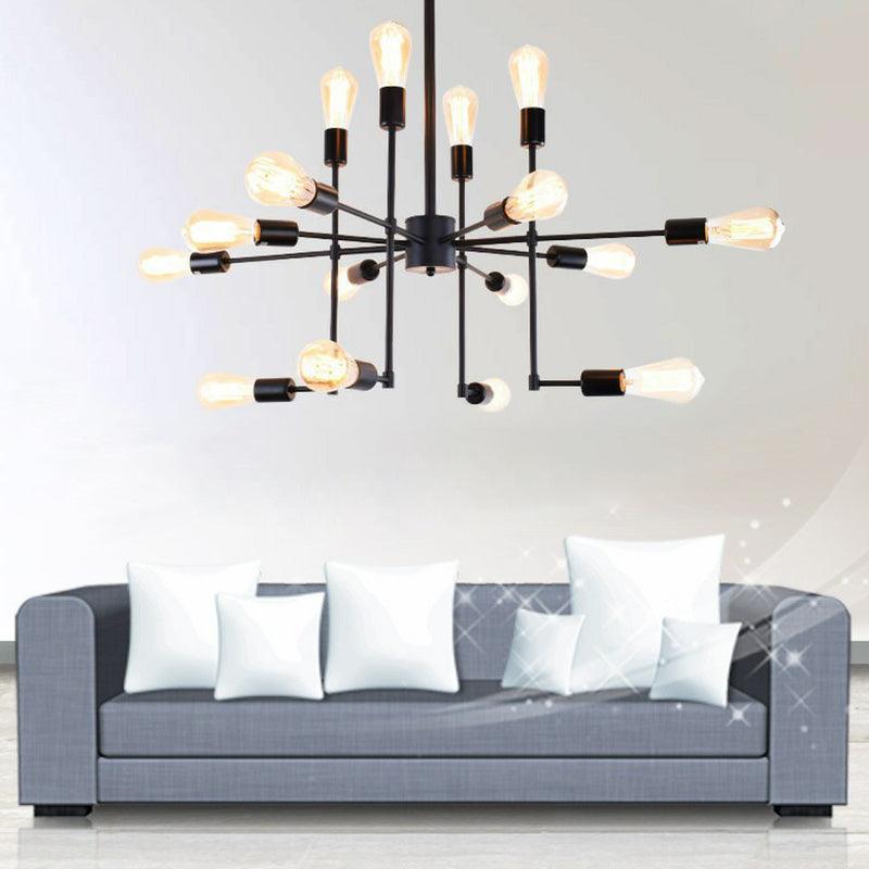 16 Bulbs 4-Sided Chandelier Black Metal Ceiling Hang Light - Rebooters