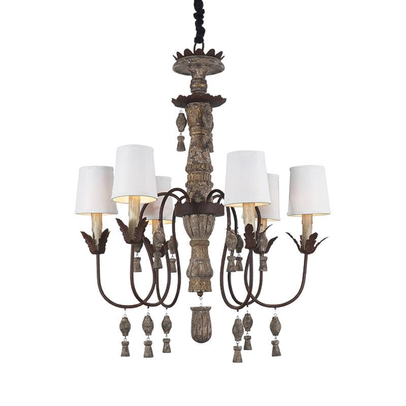 Tapered Fabric Chandelier Lamp Vintage 6 Lights Black Fixture - Rebooters