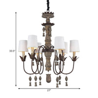 Tapered Fabric Chandelier Lamp Vintage 6 Lights Black Fixture - Rebooters