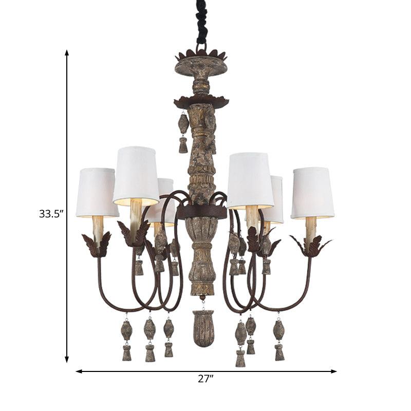 Tapered Fabric Chandelier Lamp Vintage 6 Lights Black Fixture - Rebooters