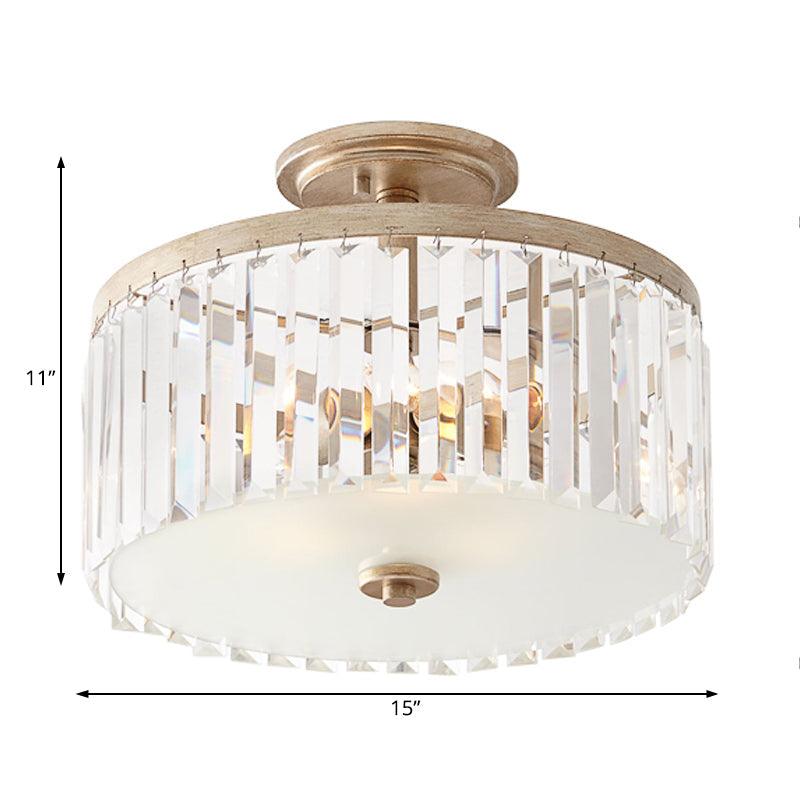 3 Lights Clear Crystal Block Ceiling Light Vintage Drum - Rebooters