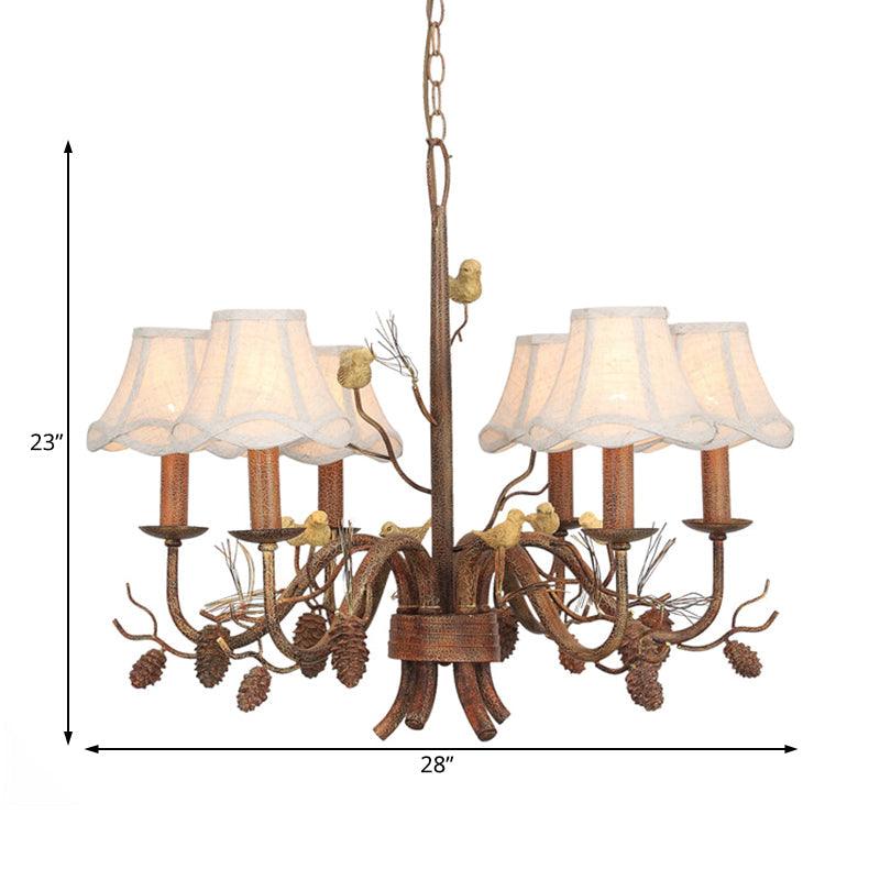 6 Lights Pendant Light Rustic Scalloped Metal Chandelier - Rebooters