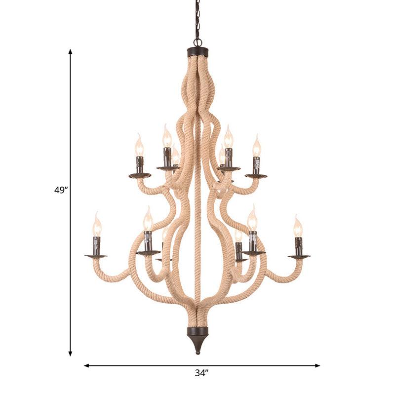 12 Bulbs Candle Ceiling Chandelier Rustic Metal Lighting Beige - Rebooters