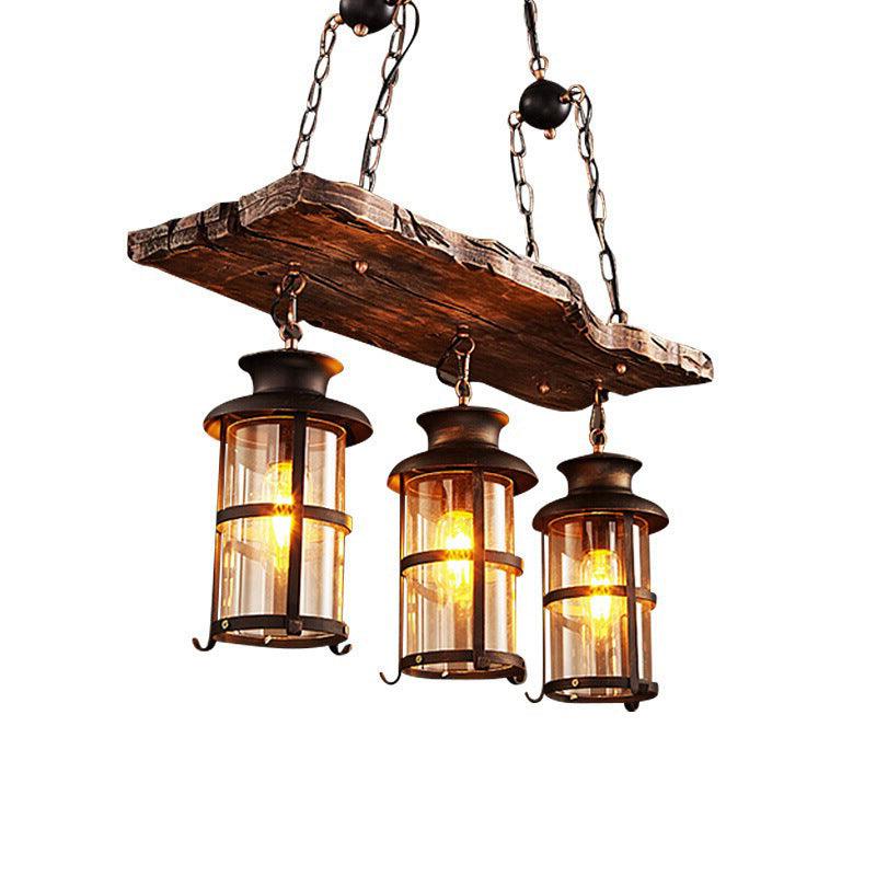 3 Lights Chandelier Nautical Cylinder Clear Glass Light Brown - Rebooters