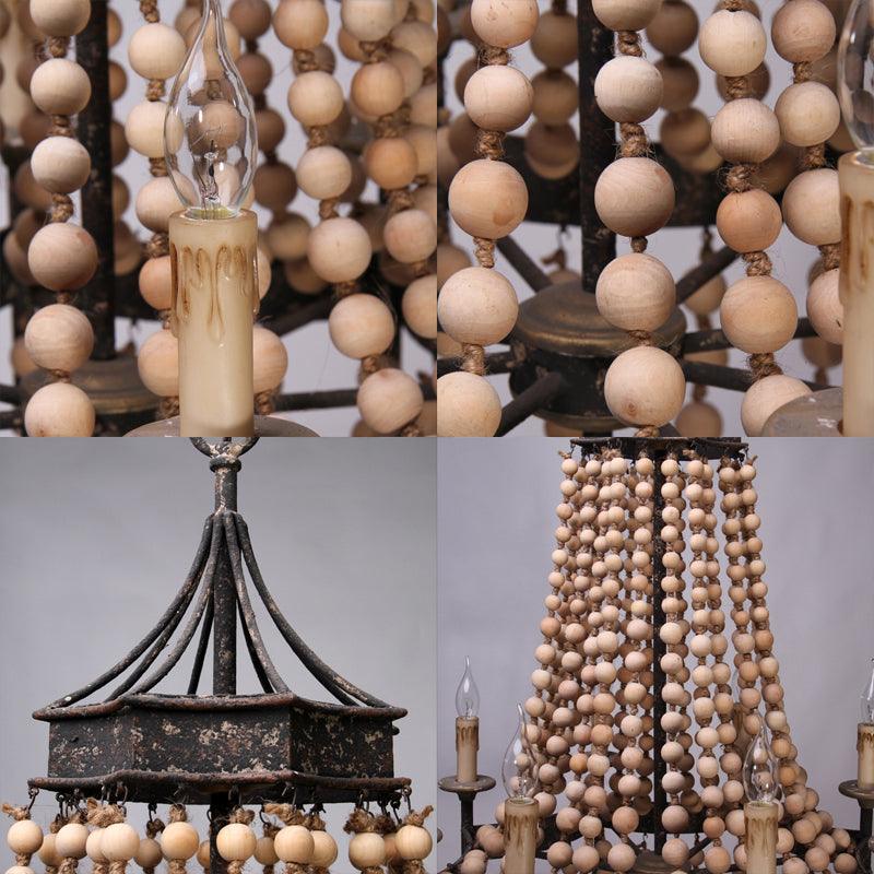 8 Heads Candle Ceiling Chandelier Traditional Wood Lighting Fixture in Beige - Rebooters