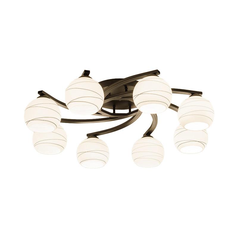 Black 3/5/8 Lights Ceiling Mount White Glass Semi Flush Light - Rebooters