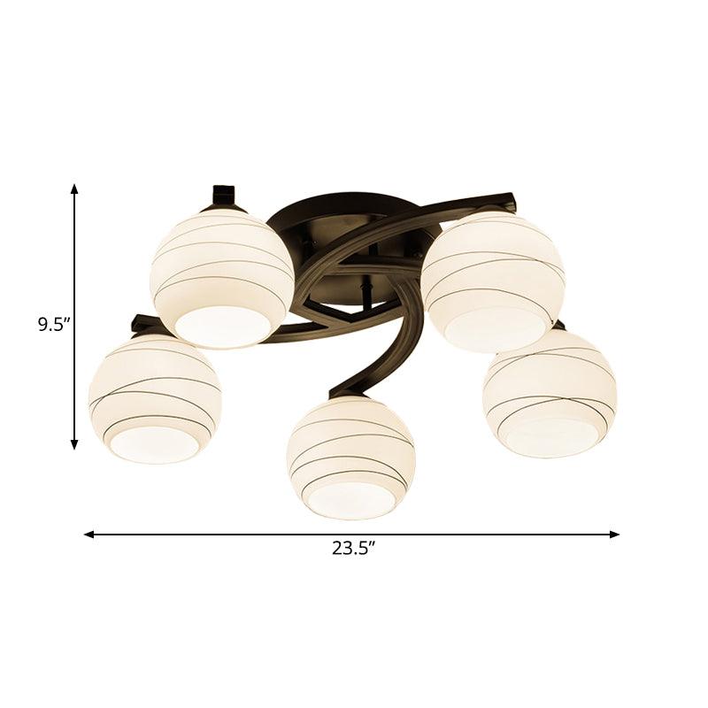 Black 3/5/8 Lights Ceiling Mount White Glass Semi Flush Light - Rebooters