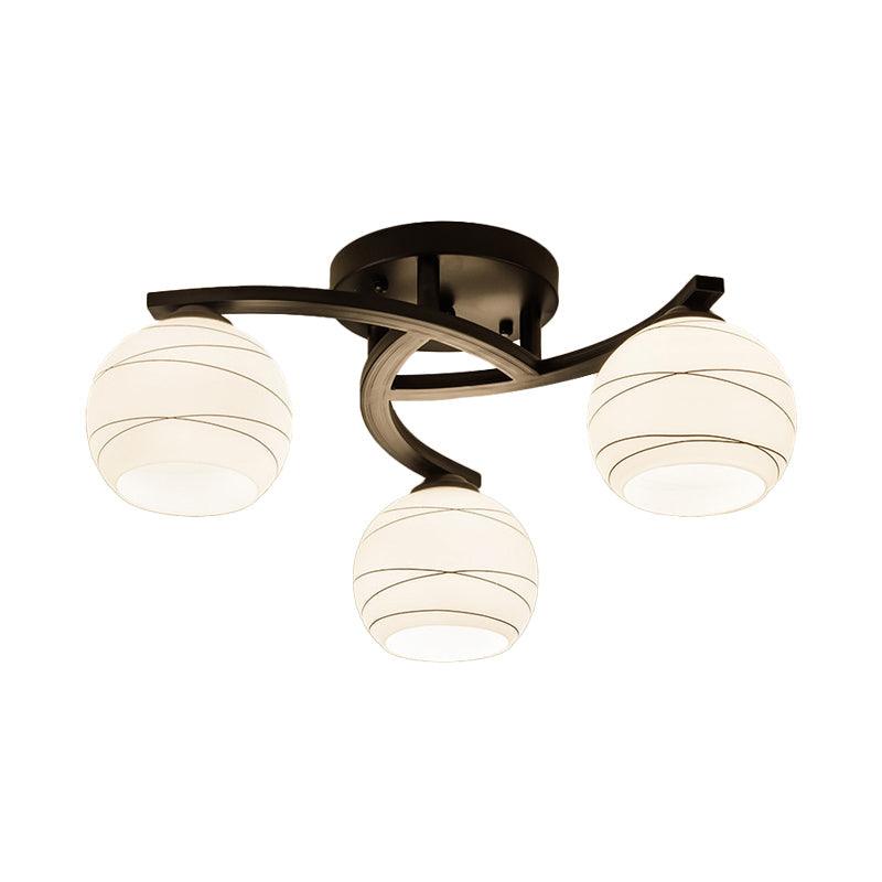 Black 3/5/8 Lights Ceiling Mount White Glass Semi Flush Light - Rebooters