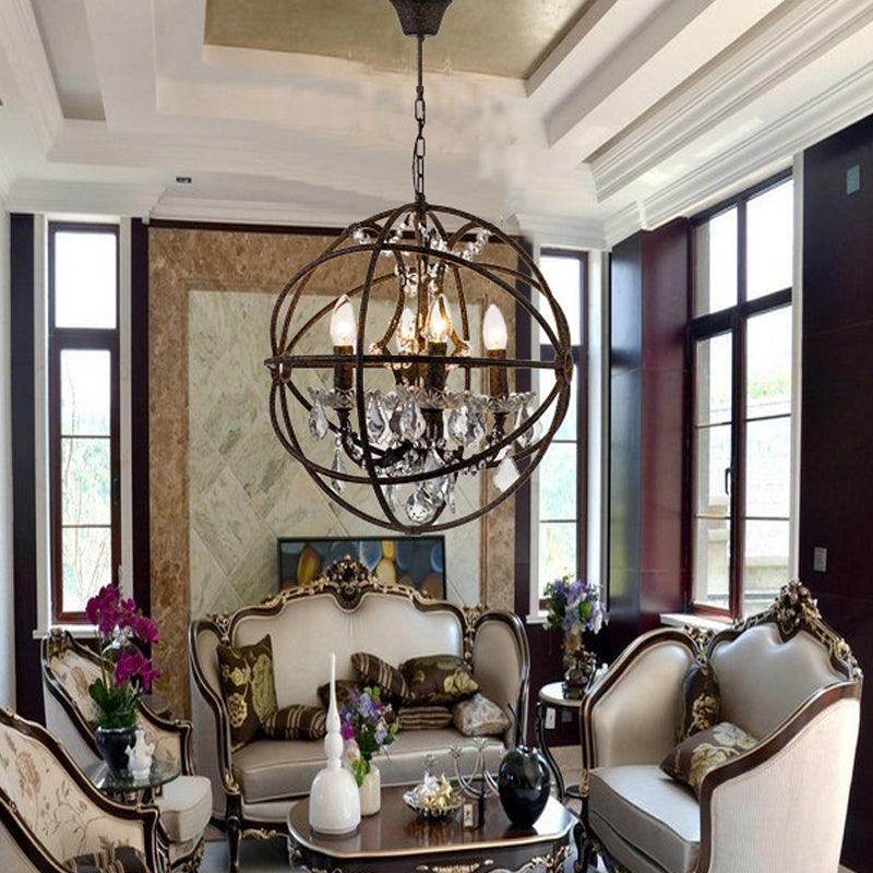 4 Lights Metal Hanging Chandelier Country Black Globe Pendant Light - Rebooters