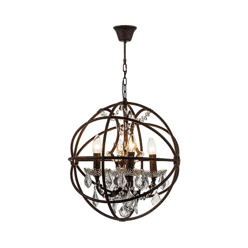 4 Lights Metal Hanging Chandelier Country Black Globe Pendant Light - Rebooters