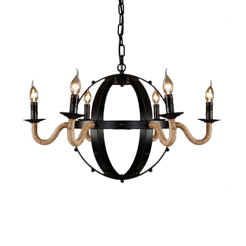 6 Lights Candle Ceiling Lamp Country Black Metal Chandelier - Rebooters