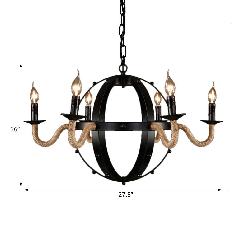 6 Lights Candle Ceiling Lamp Country Black Metal Chandelier - Rebooters