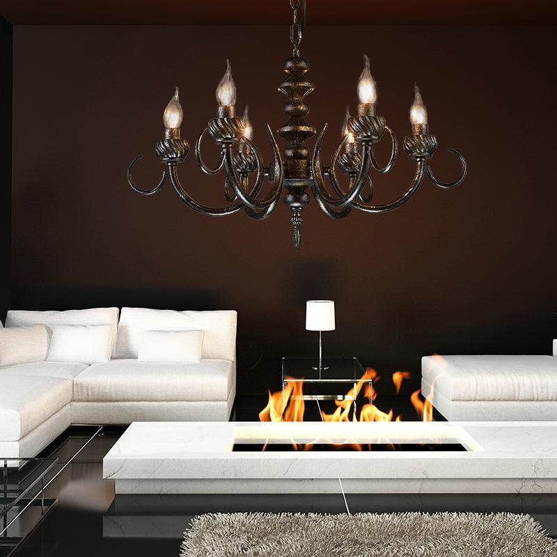 6 Lights Branch Chandelier Lighting Rustic Antique Black Metal Pendant Light - Rebooters