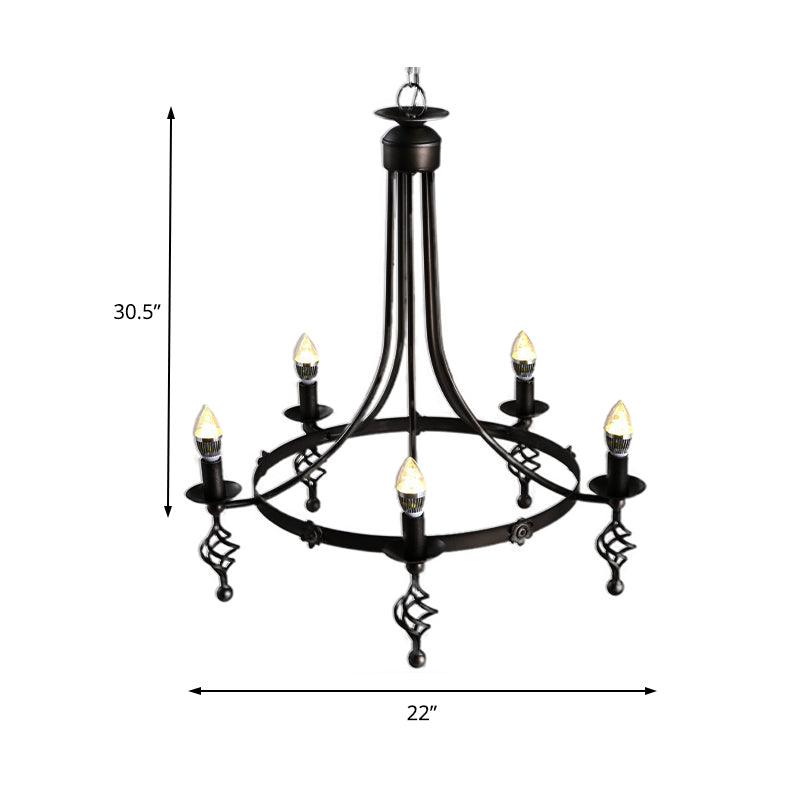 5 Lights Round Chandelier Lamp Country Metal Pendant Black - Rebooters