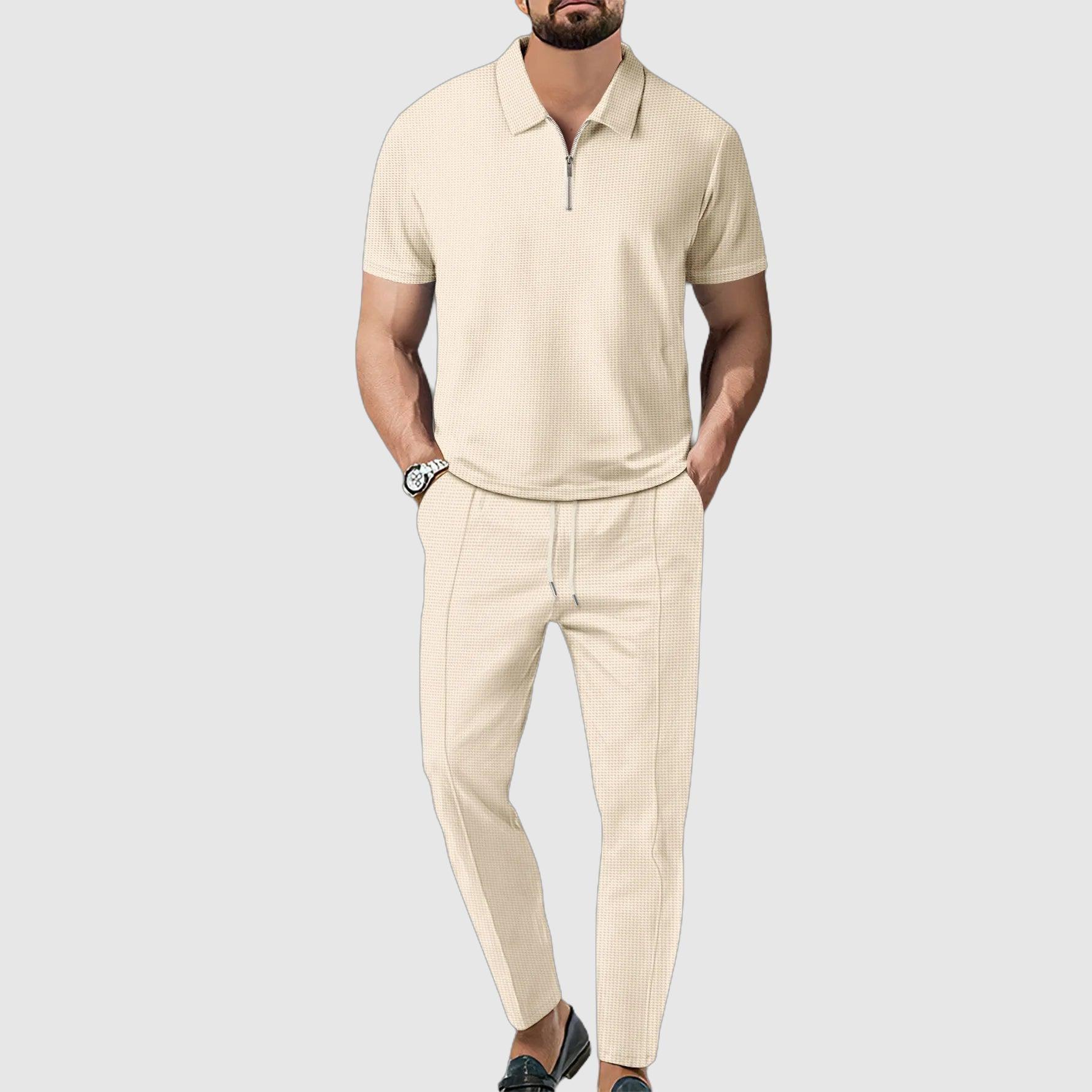 Men's Polo Shirt and Pants Set with Zipper Details for Stylish Comfort Rebooters mens 2 piece set
