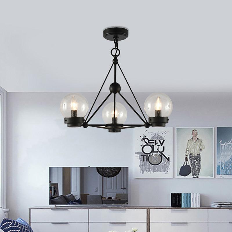 Ball Living Room Chandelier Pendant Clear Frosted Glass 3 Lights Modern Ceiling Light Black Triangle Design - Rebooters