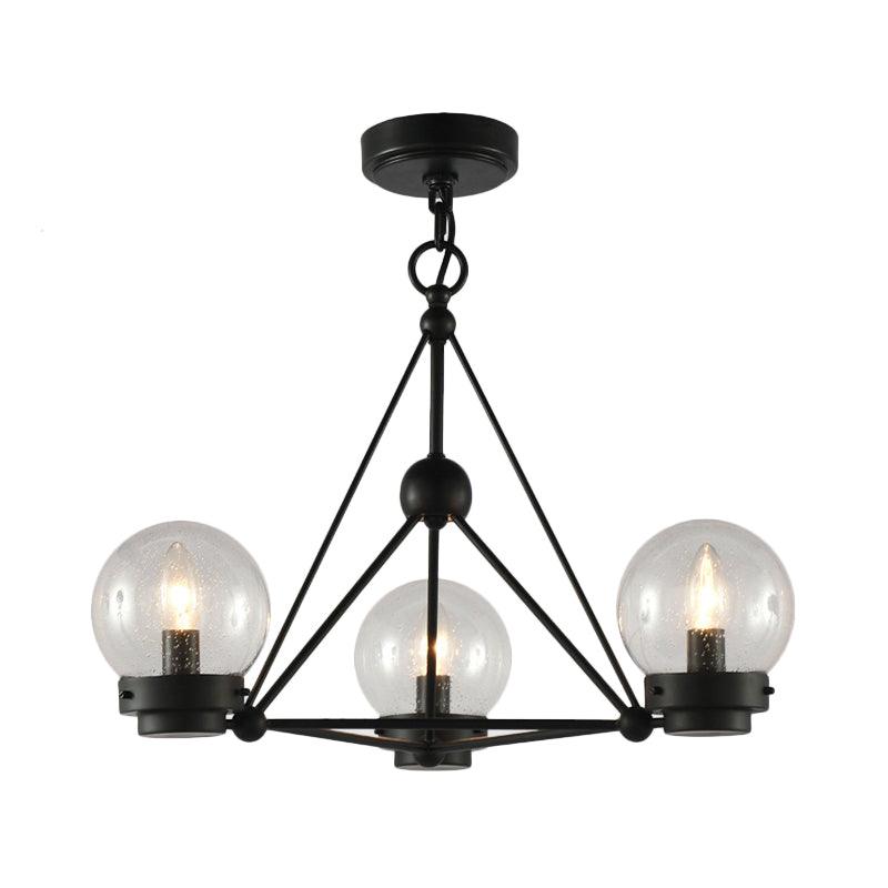 Ball Living Room Chandelier Pendant Clear Frosted Glass 3 Lights Modern Ceiling Light Black Triangle Design - Rebooters