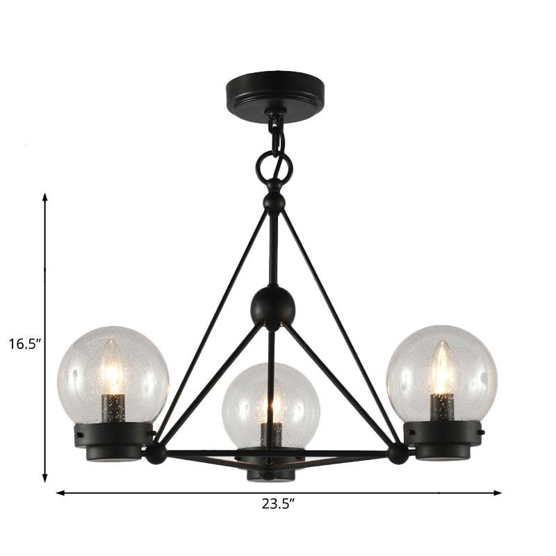 Ball Living Room Chandelier Pendant Clear Frosted Glass 3 Lights Modern Ceiling Light Black Triangle Design - Rebooters