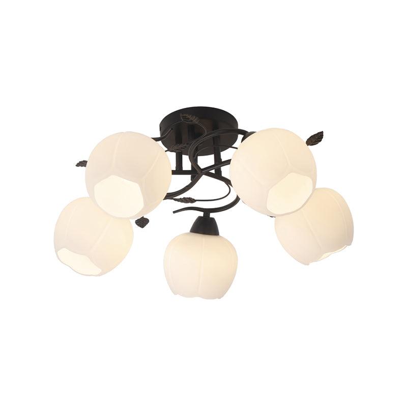 1 Light Globe Semi Flush Light Traditional White Glass Ceiling Mounted Fixture - Rebooters