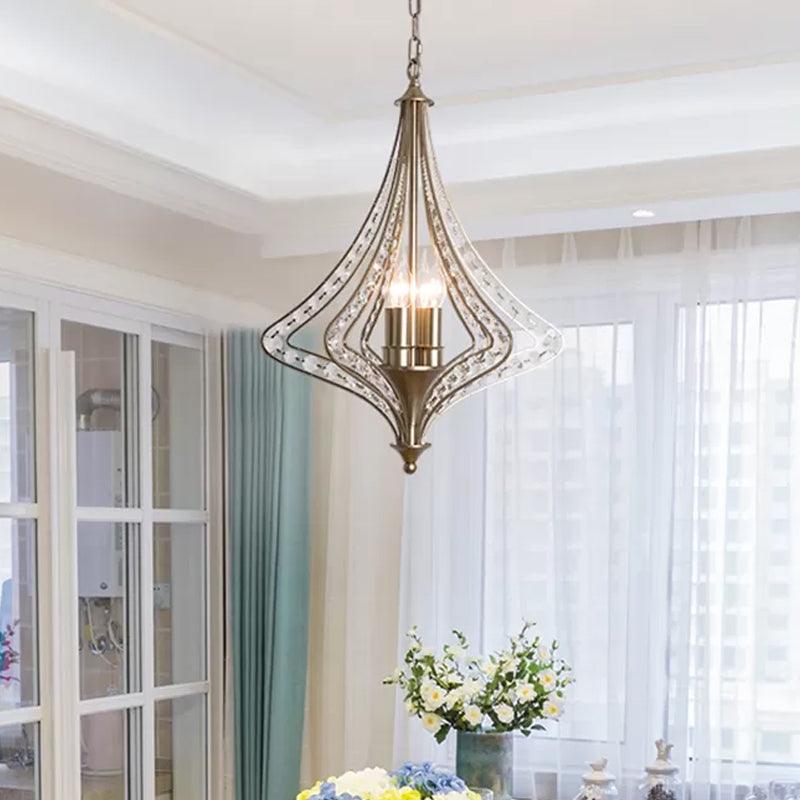 4 Bulbs Tapered Ceiling Chandelier Rustic Crystal Fixture in Brass - Rebooters