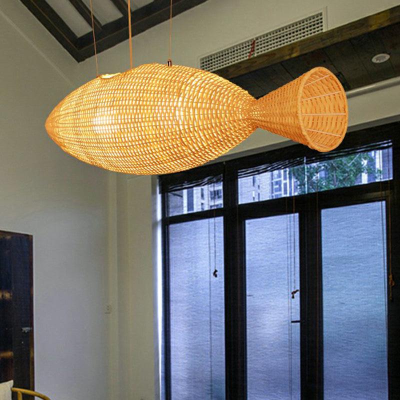 Asia Fish Shaped Hanging Light Bamboo Dining Room Pendant - Rebooters