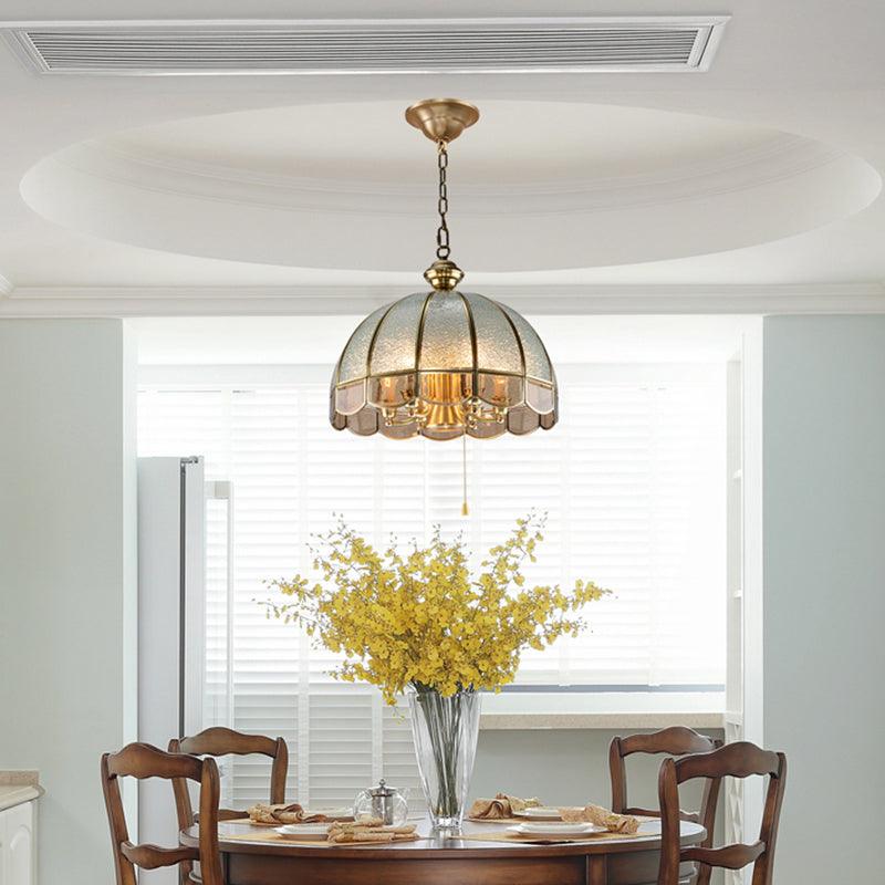 6 Bulbs Dome Chandelier Pendant Light Antique Brass Water Glass - Rebooters