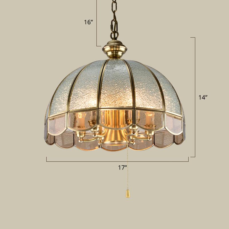 6 Bulbs Dome Chandelier Pendant Light Antique Brass Water Glass - Rebooters
