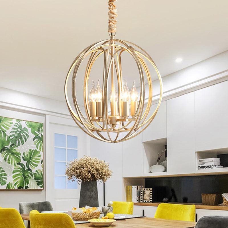 5 Lights Interlocking Rings Pendant Chandelier Colonial Style Gold Metal Hanging Light - Rebooters