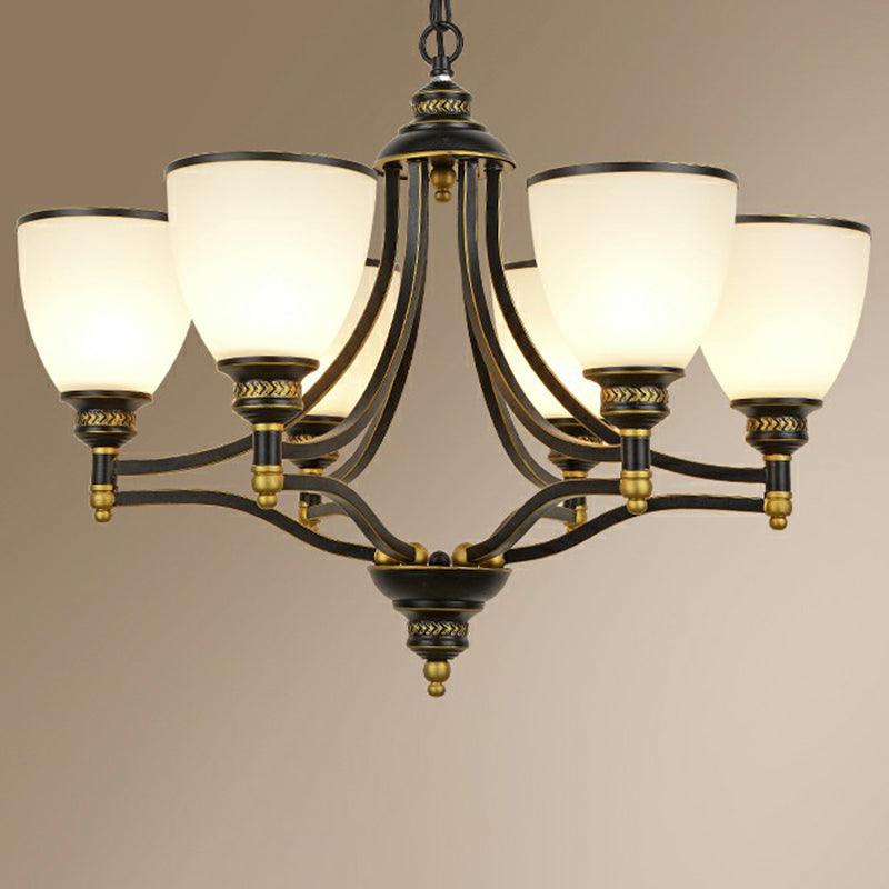 Bell Shaped Chandelier Light Vintage Black Opaline Glass - Rebooters