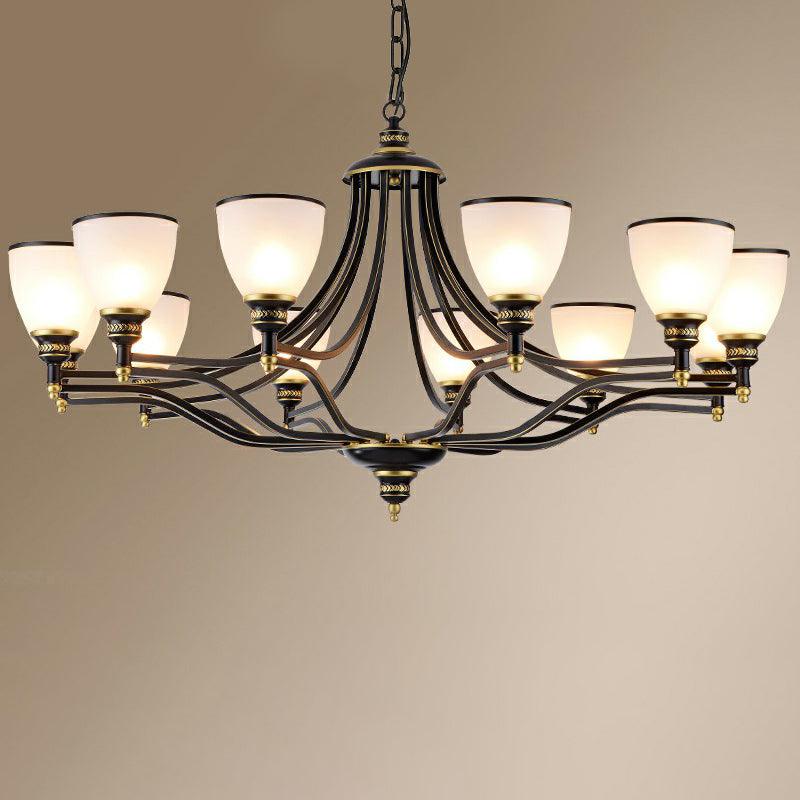 Bell Shaped Chandelier Light Vintage Black Opaline Glass - Rebooters