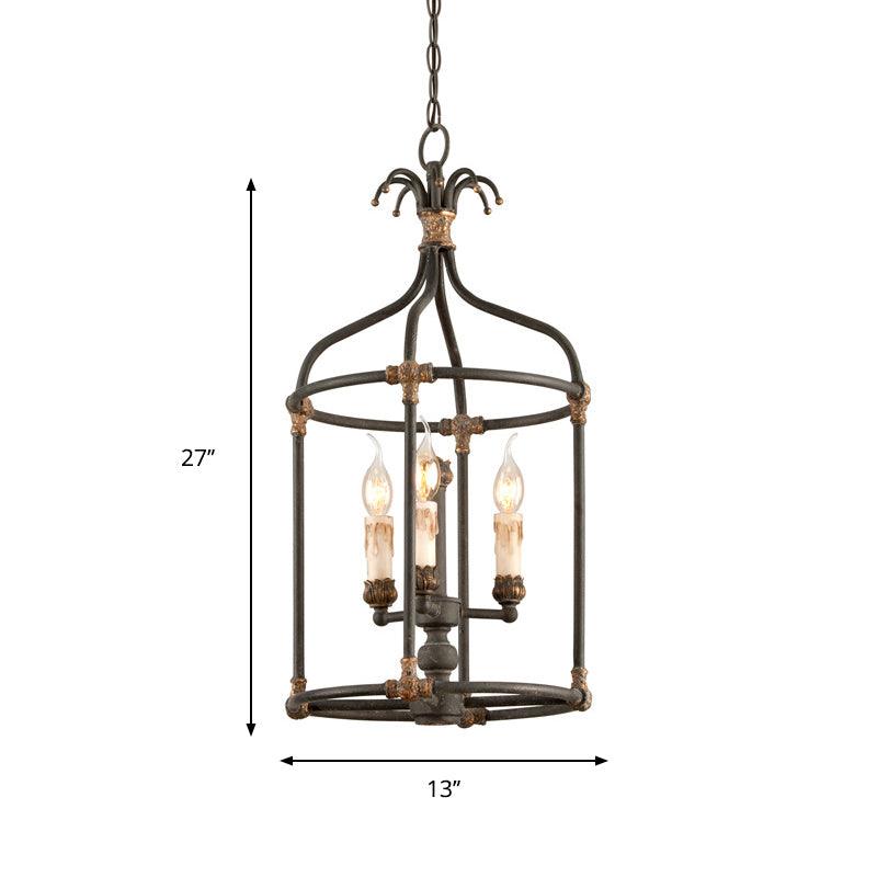 Black 3 Lights Chandelier Lighting Rustic Metal Bird Cage Pendant Lamp - Rebooters