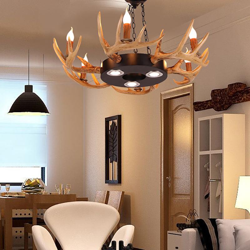 6-Light Antler Chandelier Light Farmhouse Brown Resin Pendant - Rebooters