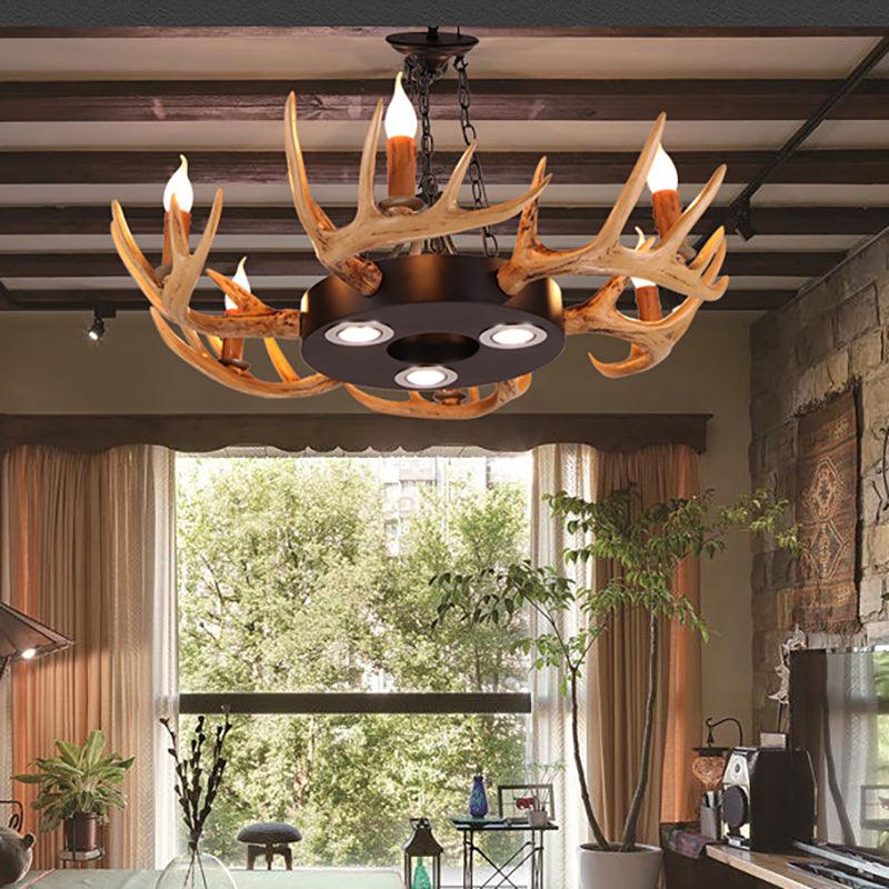 6-Light Antler Chandelier Light Farmhouse Brown Resin Pendant - Rebooters
