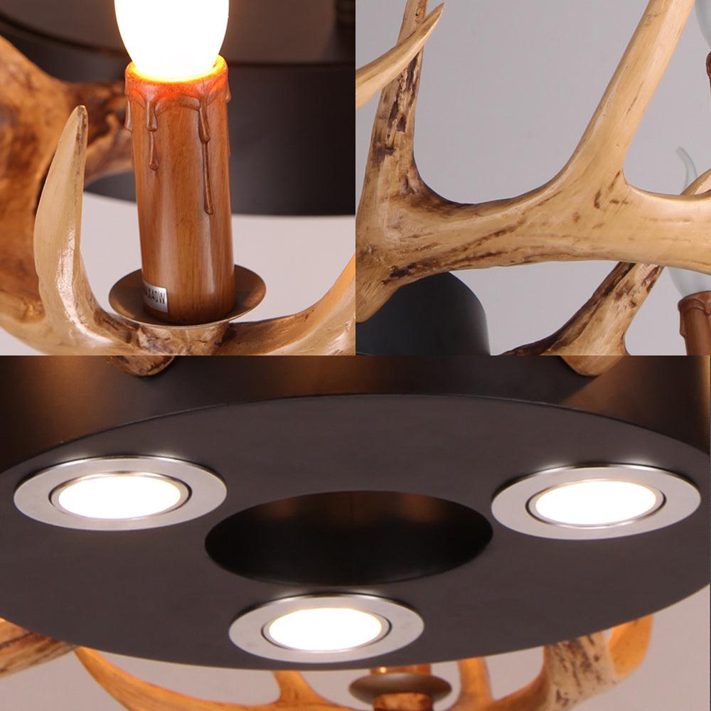 6-Light Antler Chandelier Light Farmhouse Brown Resin Pendant - Rebooters