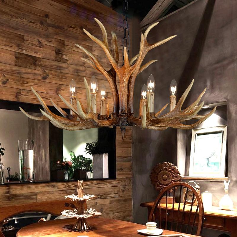 6/8/10 Lights Resin Chandelier Lamp Farmhouse Brown Deer Antler - Rebooters