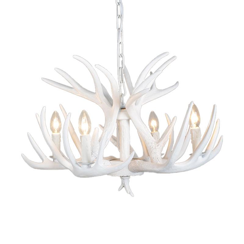 4/6/9 Lights Chandelier Lighting Fixture Rural Candle Resin Ceiling Suspension Lamp in White for Restaurant - Rebooters