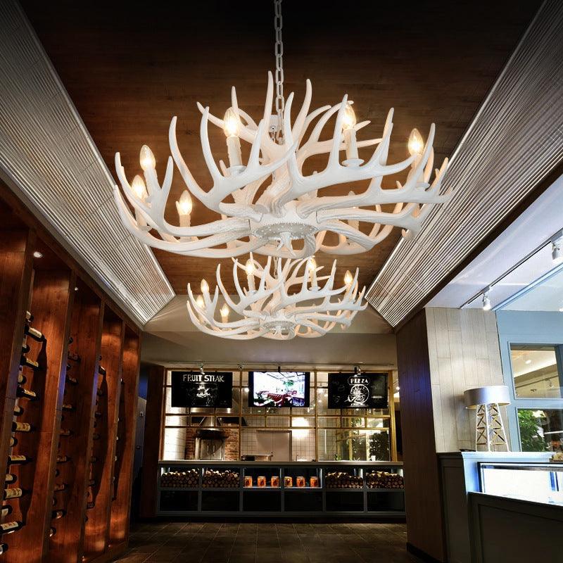 4/6/9 Lights Chandelier Lighting Fixture Rural Candle Resin Ceiling Suspension Lamp in White for Restaurant - Rebooters