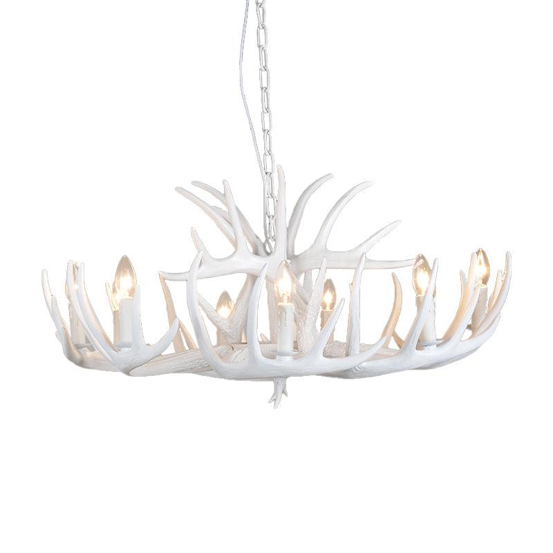 4/6/9 Lights Chandelier Lighting Fixture Rural Candle Resin Ceiling Suspension Lamp in White for Restaurant - Rebooters