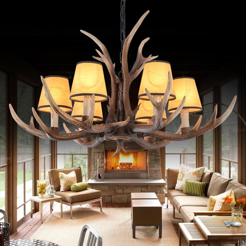 4/6/8-Light Conical Chandelier Light Traditional Brown Resin Pendant - Rebooters