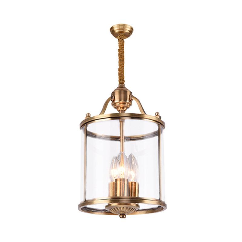 8/18 Inch Wide Cylindrical Chandelier Lighting Colonial Clear Glass Brass 3/7 Bulbs Hanging Ceiling Light - Rebooters