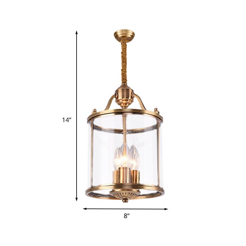 8/18 Inch Wide Cylindrical Chandelier Lighting Colonial Clear Glass Brass 3/7 Bulbs Hanging Ceiling Light - Rebooters