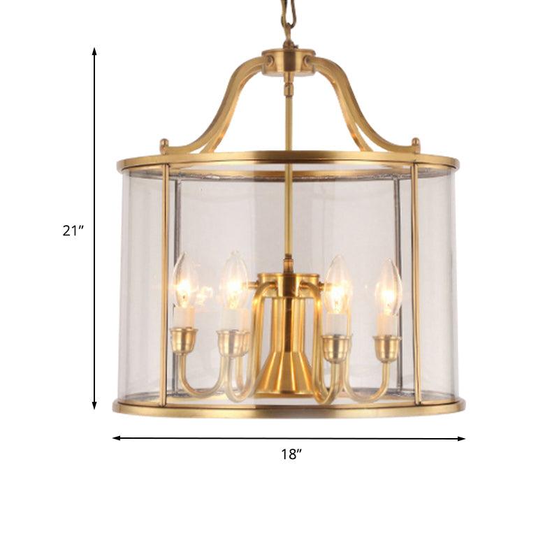 8/18 Inch Wide Cylindrical Chandelier Lighting Colonial Clear Glass Brass 3/7 Bulbs Hanging Ceiling Light - Rebooters