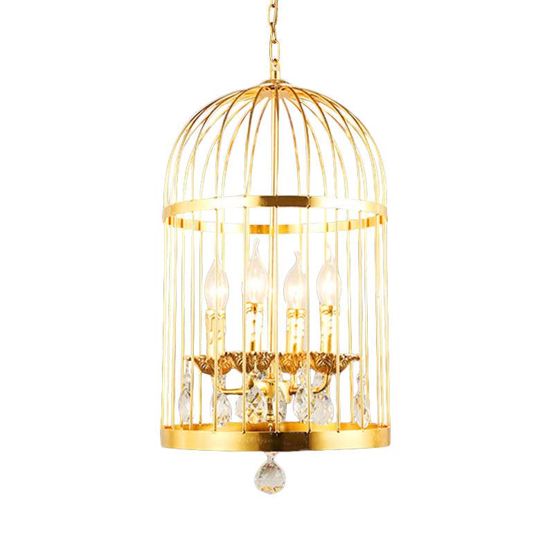 4 Bulbs Bird Cage Ceiling Chandelier in Gold with Crystal Drop - Rebooters
